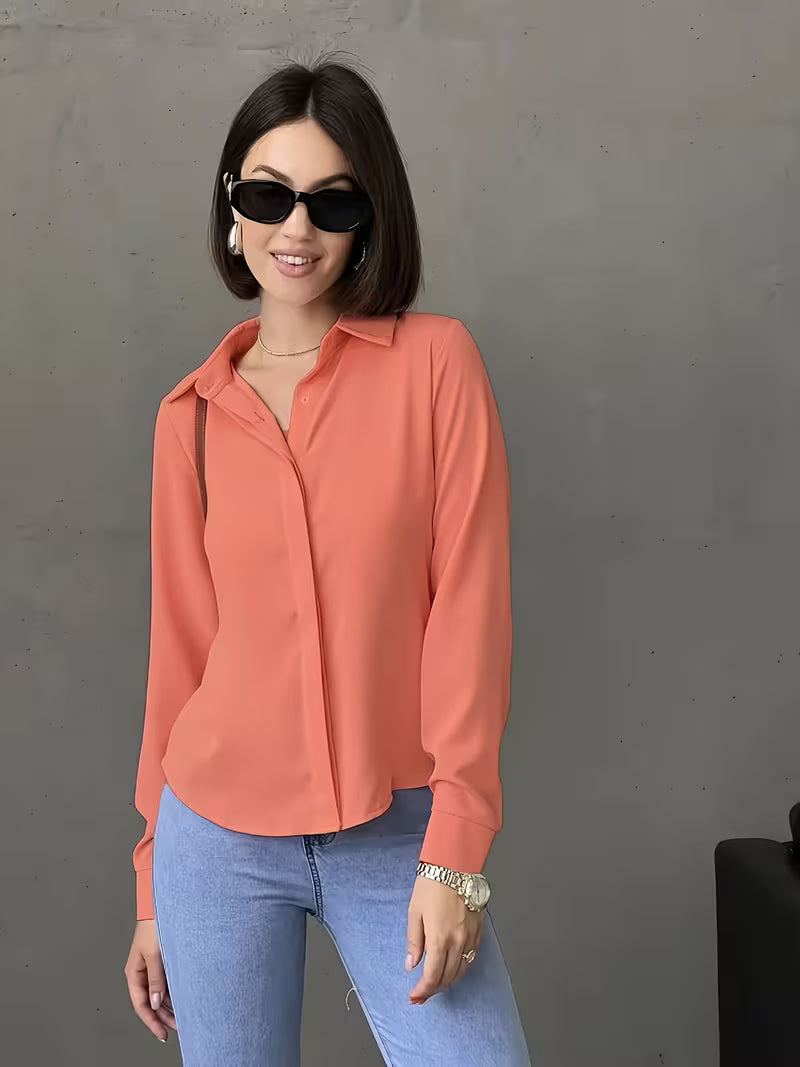 Camisa Feminina Manga Longa Gola Colarinho Lisa