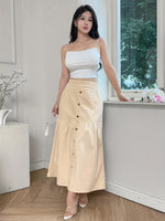 Saia Midi Feminina Evasê com Botões Frontais