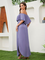 Vestido Longo Ombros de Fora com Fenda Elegante
