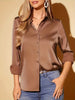 Camisa Feminina Cetim Manga Longa Social Elegante