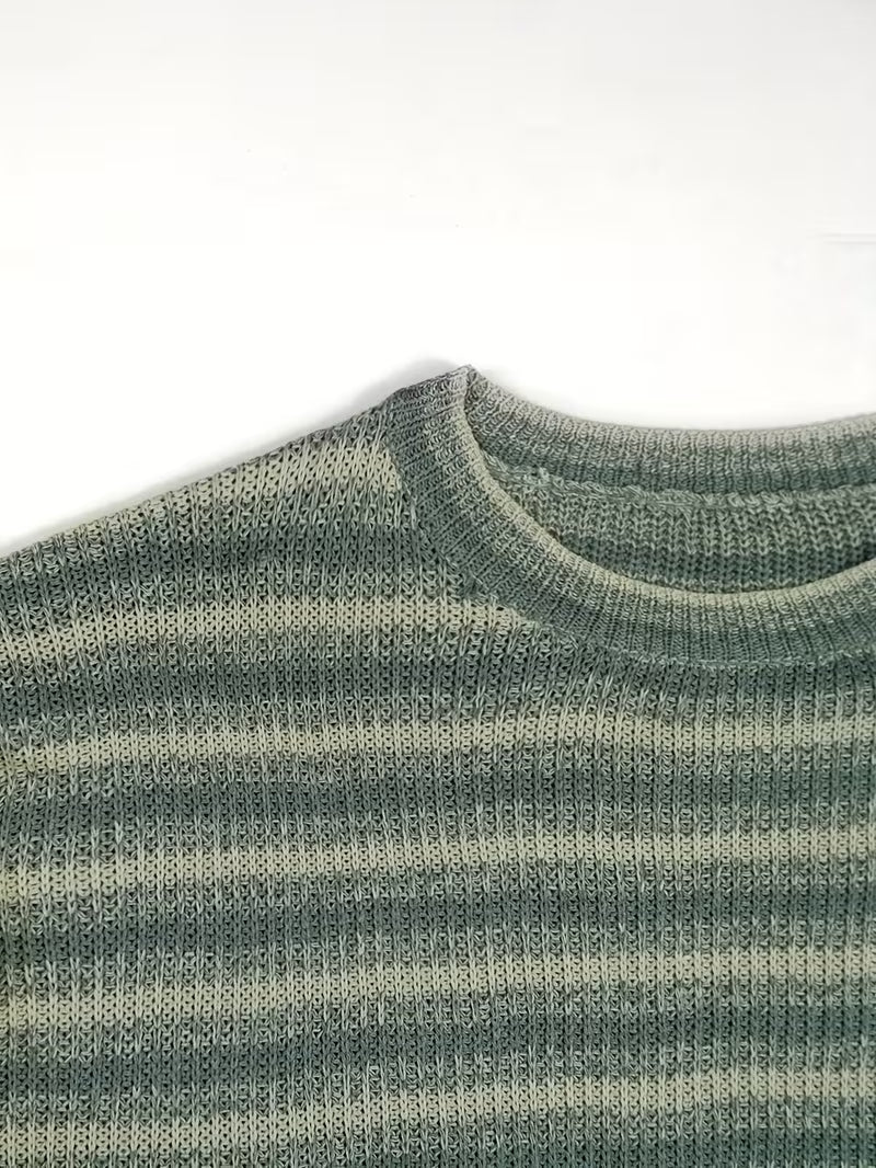 Suéter Feminino Listrado Manga Longa em Tricô