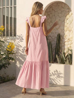 Vestido Longo Feminino de Alça com Decote Quadrado e Saia em Camadas