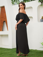 Vestido Longo Ombros de Fora com Fenda Elegante