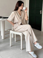 Conjunto Feminino 2 Peças Alfaiataria com Blusa e Calça Pantalona