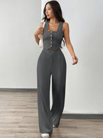Conjunto Feminino 2 Peças Top com Botões e Calça Social