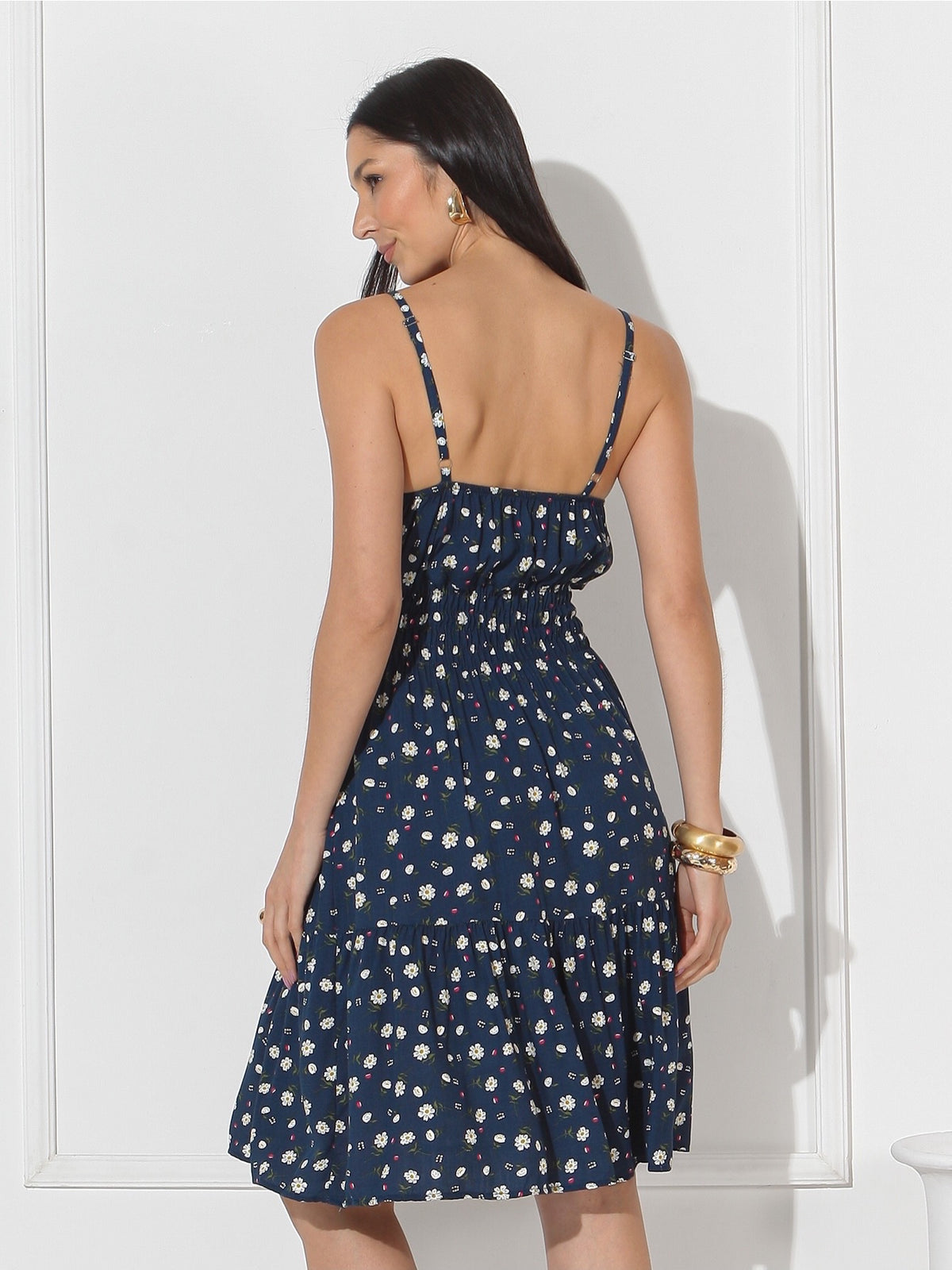Vestido Midi Floral com Bojo e Alça Ajustável Feminino