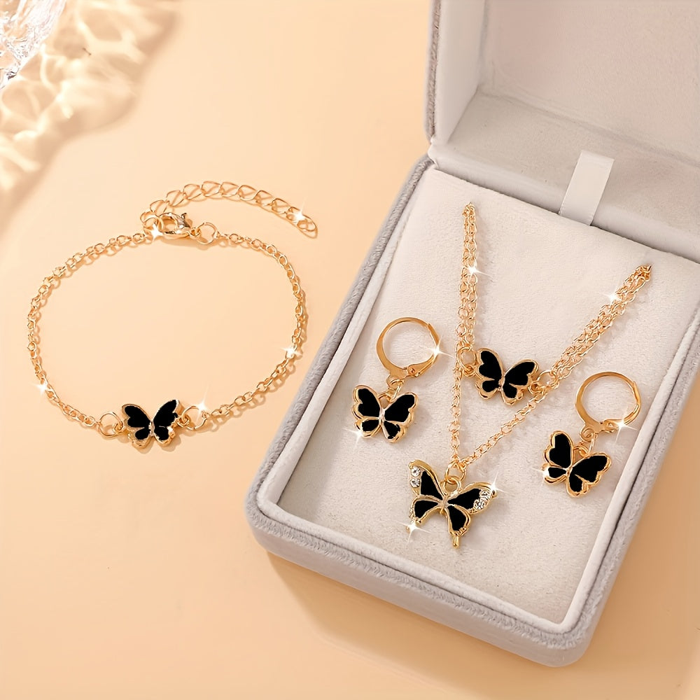 Conjunto de 4 Peças de Joias Quadradas Elegantes para Mulher, Incluindo um Colar, Anel e Brincos Deslumbrantes, Perfeito para o Dia dos Namorados, Casamentos ou Presentes do Dia da Mãe
