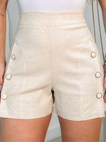 Short de Linho Alfaiataria Feminino com Botões Laterais