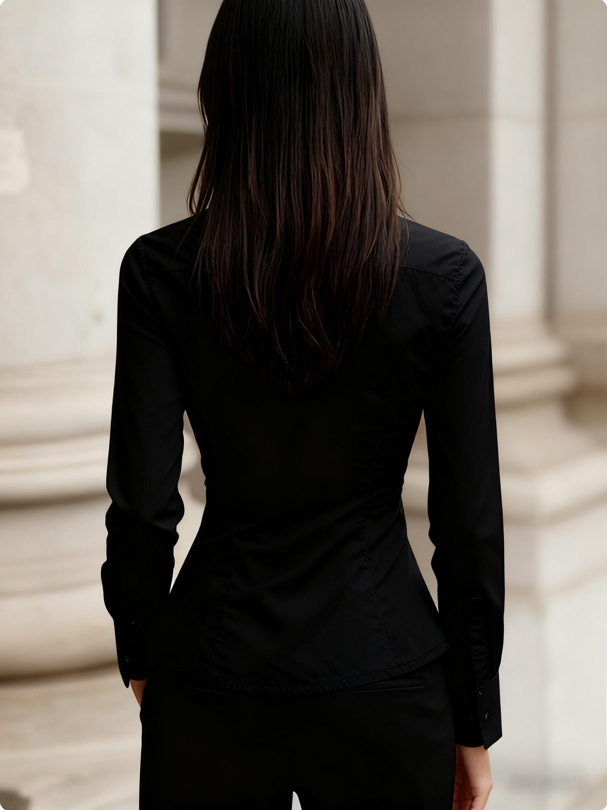Camisa Feminina Elegante Manga Longa Ajustada com Drapeado