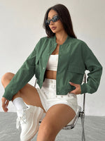 Jaqueta Feminina Cropped com Gola Estilo Bomber Casual