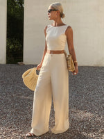 Conjunto Feminino 2 Peças Cropped e Calça Pantalona