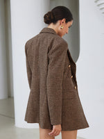 Blazer Feminino Xadrez com Abotoadura Dupla Elegante
