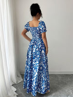 Vestido Longo Floral Manga Puff Elegante Feminino