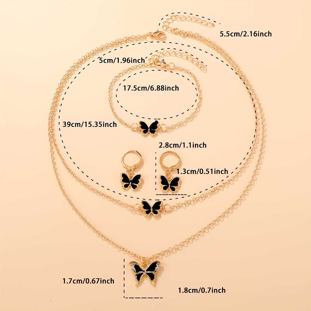 Conjunto de 4 Peças de Joias Quadradas Elegantes para Mulher, Incluindo um Colar, Anel e Brincos Deslumbrantes, Perfeito para o Dia dos Namorados, Casamentos ou Presentes do Dia da Mãe