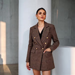 Blazer Feminino Xadrez com Abotoadura Dupla Elegante