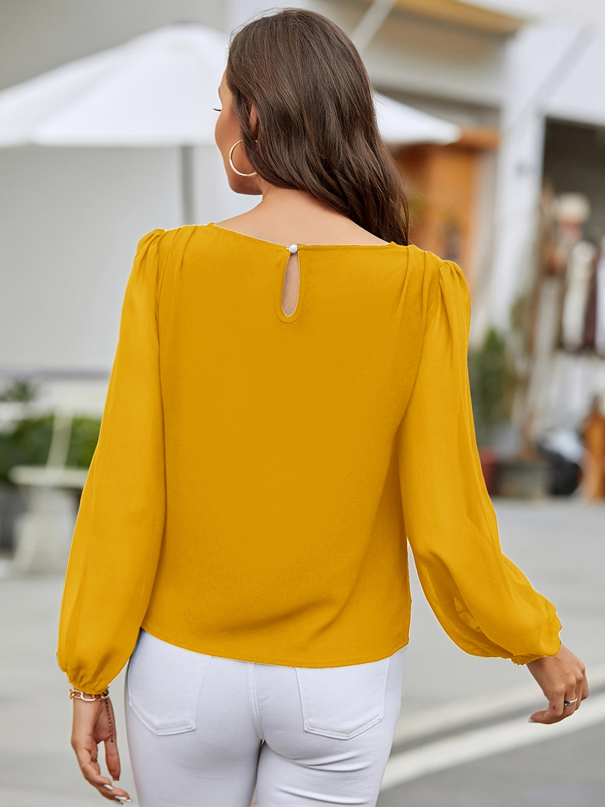 Blusa Feminina Manga Longa Elegante Gola Redonda