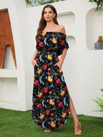 Vestido Longo Ombros de Fora com Fenda Elegante