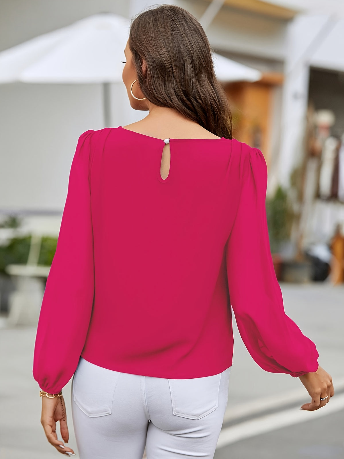 Blusa Feminina Manga Longa Elegante Gola Redonda