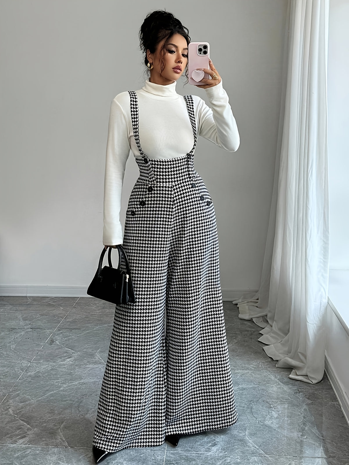Macacão Feminino Pied de Poule Elegante