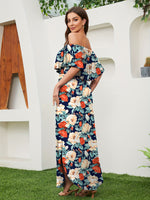 Vestido Longo Ombros de Fora com Fenda Elegante