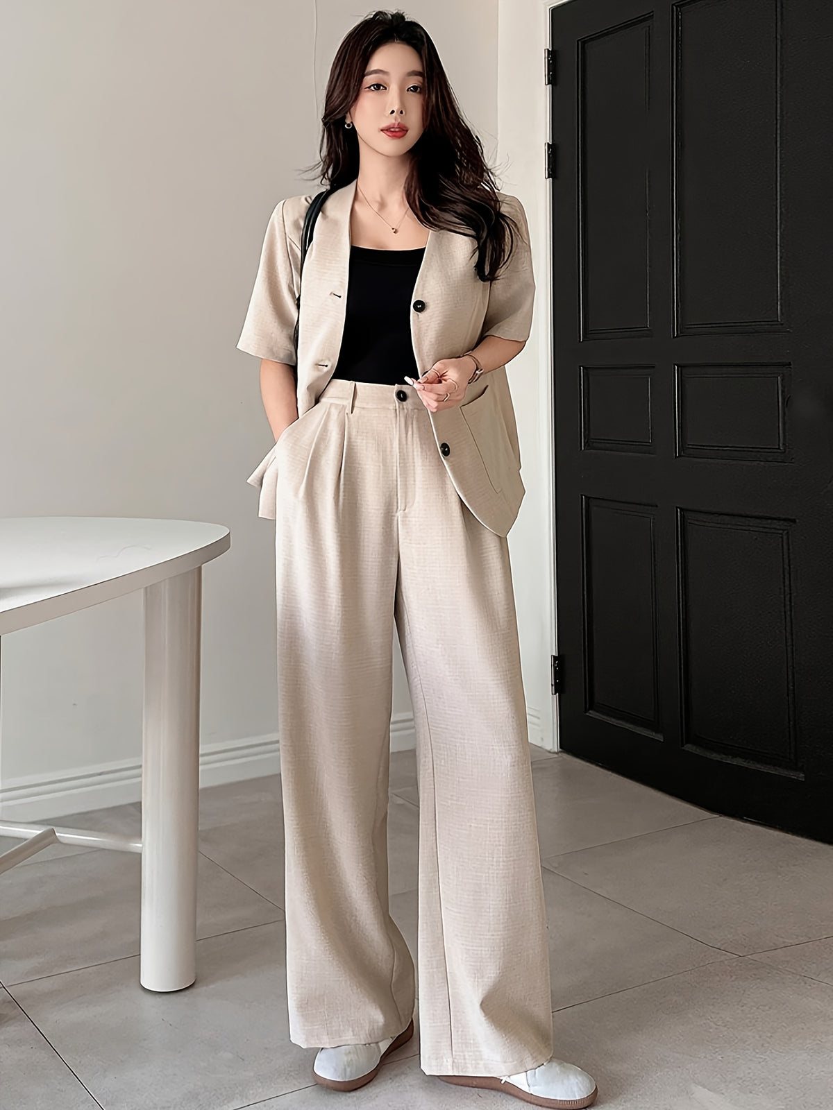 Conjunto Feminino 2 Peças Alfaiataria com Blusa e Calça Pantalona