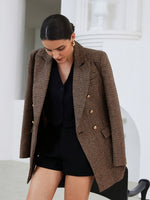 Blazer Feminino Xadrez com Abotoadura Dupla Elegante