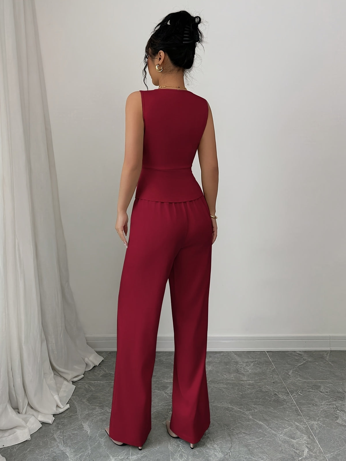 Conjunto Feminino 2 Peças Colete e Calça Pantalona Elegante