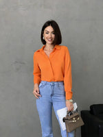 Camisa Feminina Manga Longa Gola Colarinho Lisa