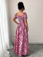 Vestido Longo Floral Manga Puff Elegante Feminino
