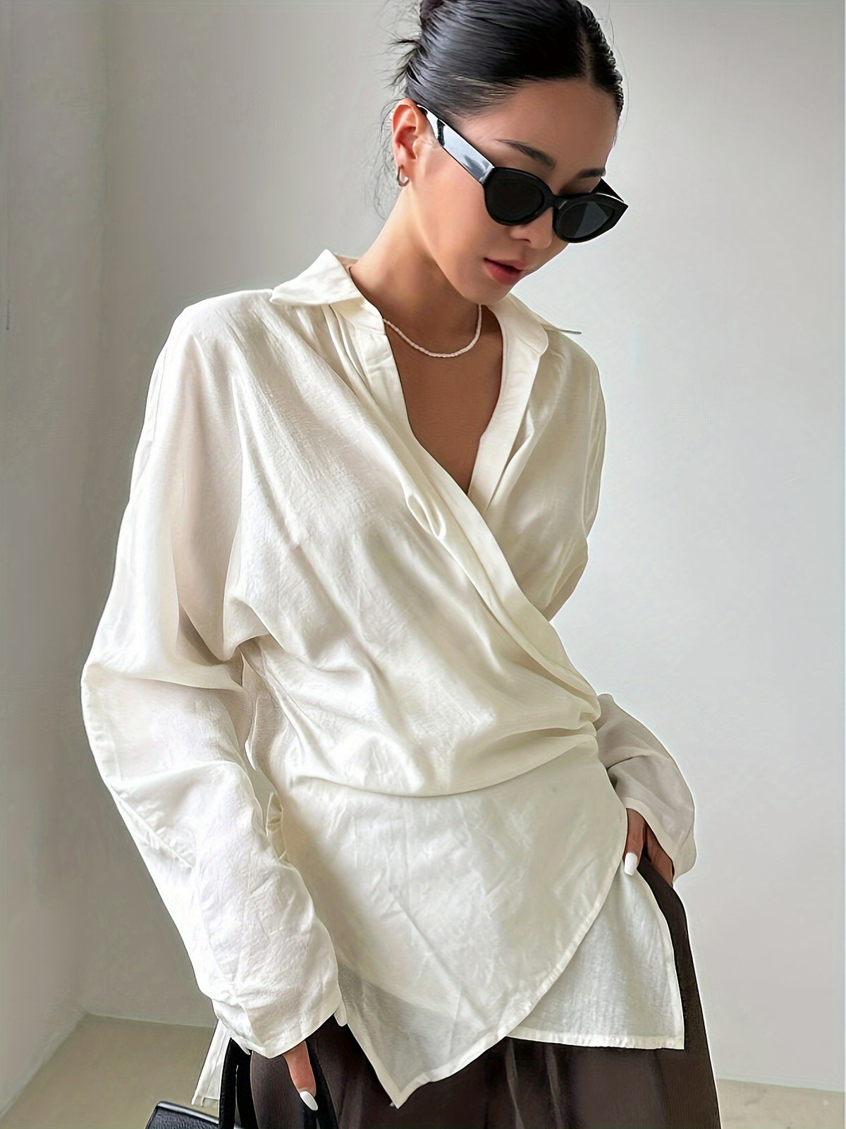 Blusa Feminina Chiffon Manga Longa Elegante Fluida