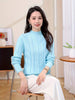 Suéter Feminino Gola Alta de Malha Canelada Manga Longa Elegante