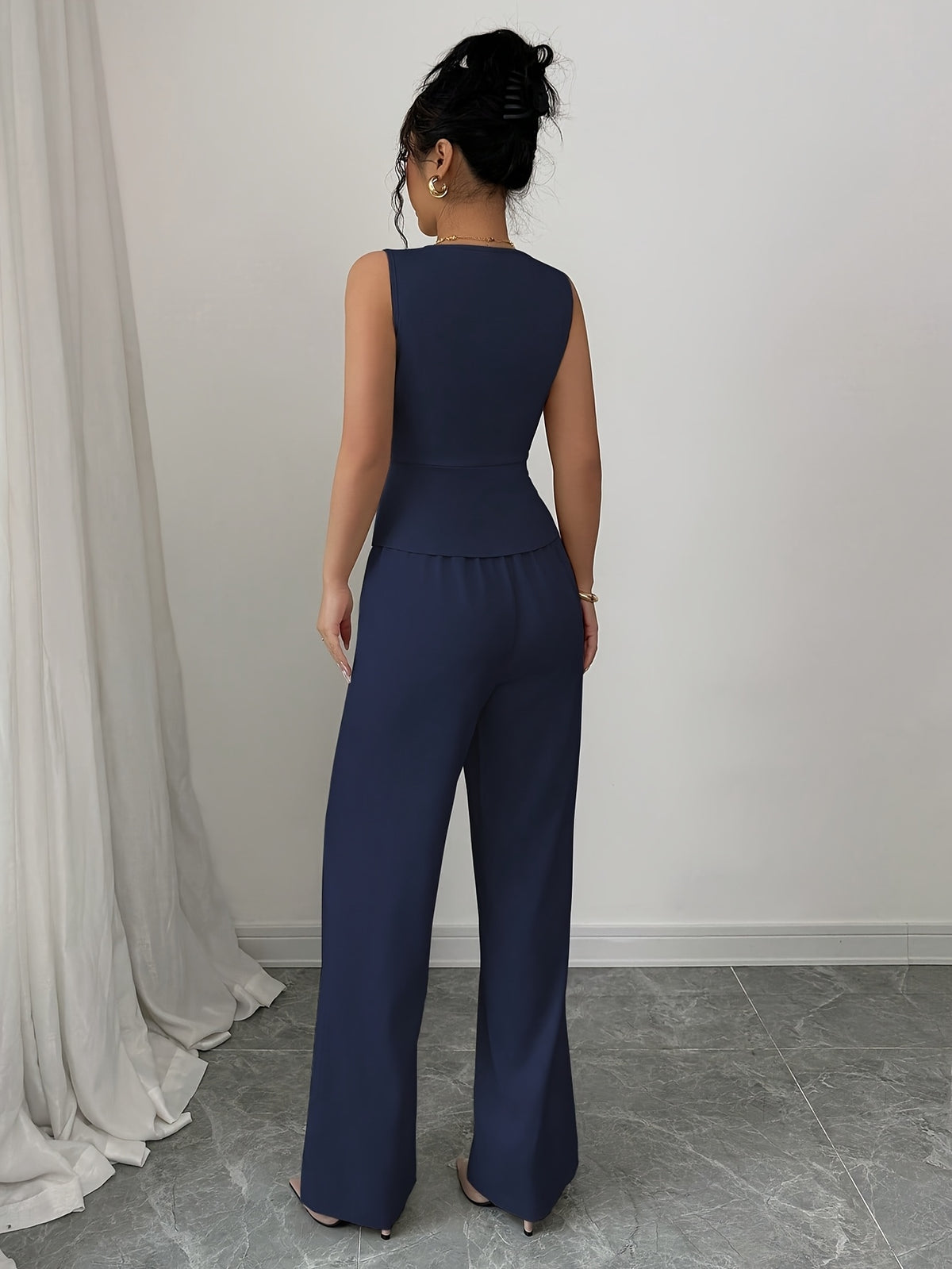 Conjunto Feminino 2 Peças Colete e Calça Pantalona Elegante