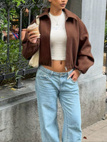 Jaqueta Feminina Tweed com Zíper e Gola Alta para Outono/Inverno