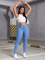 Calça Jeans Feminina Skinny Azul Claro com Alta Elasticidade