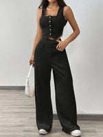 Conjunto Feminino 2 Peças Top com Botões e Calça Social