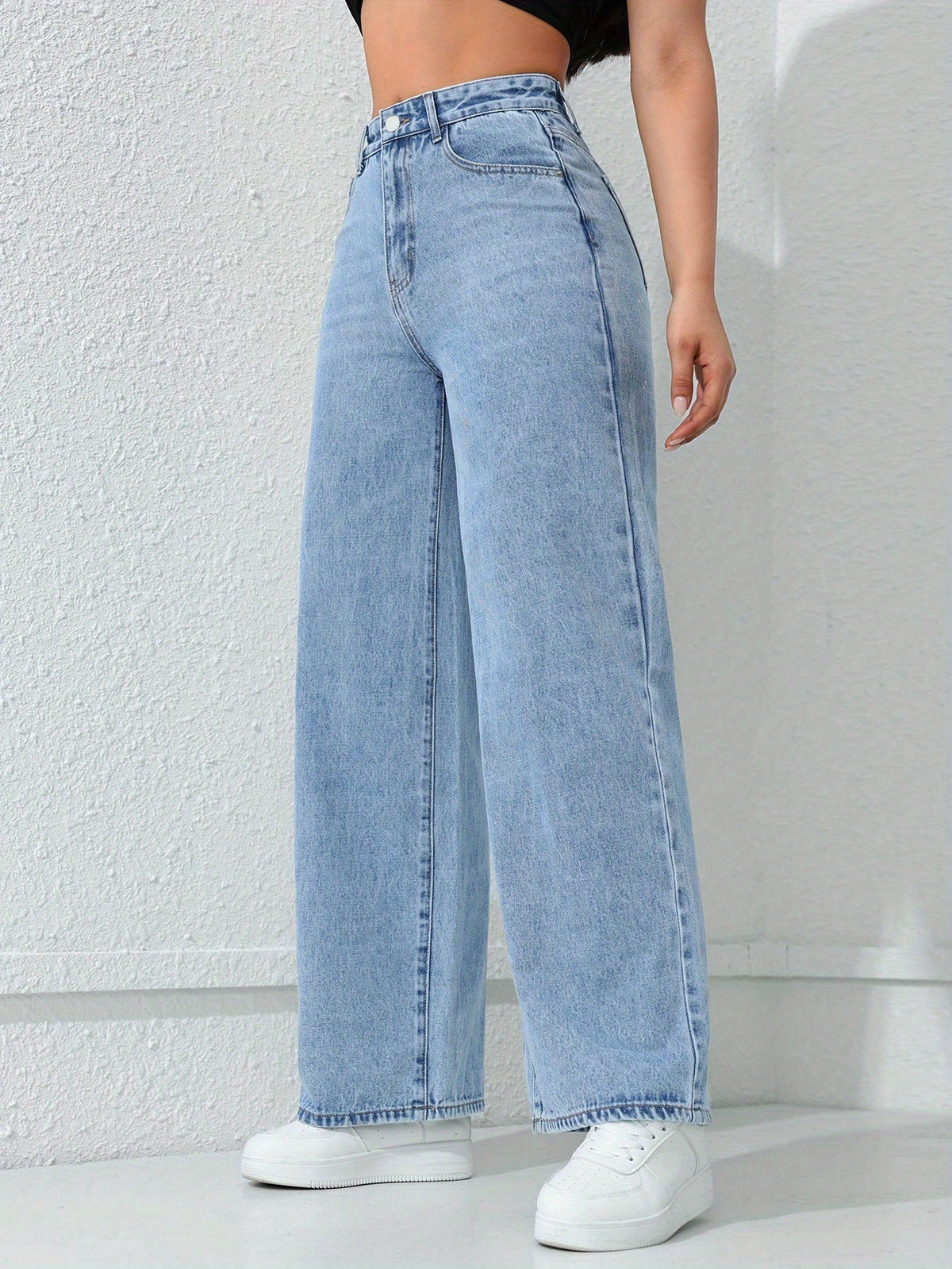 Calça Jeans Feminina Wide Leg Cintura Alta Azul Claro