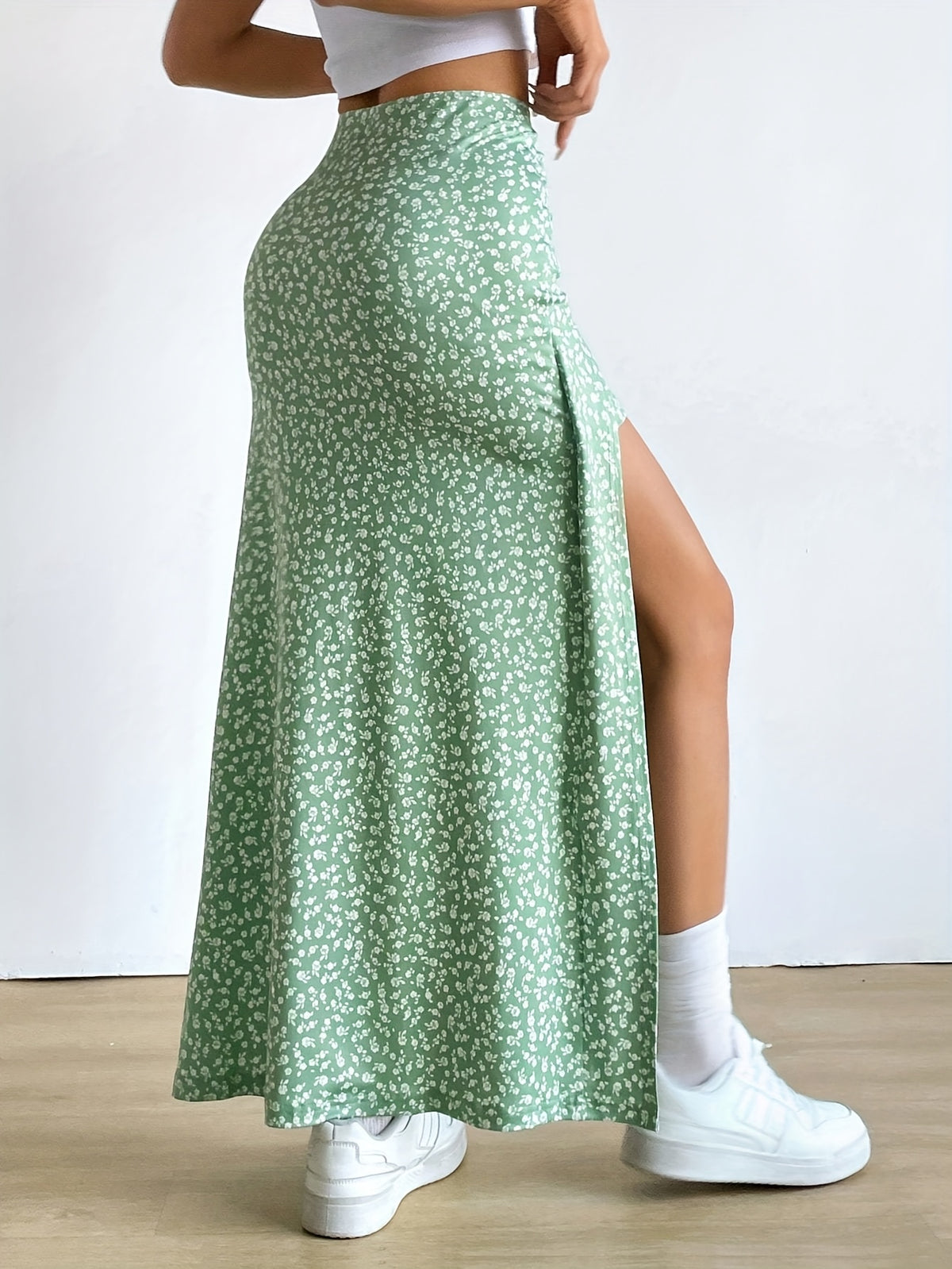 Saia Longa Floral Feminina com Fenda Lateral