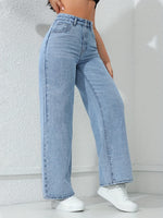 Calça Jeans Feminina Wide Leg Cintura Alta Azul Claro