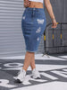 Saia Jeans Midi Justa Feminina com Estampa de Borboleta
