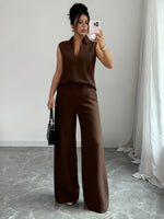 Conjunto Feminino 2 Peças em Tecido Texturizado com Calça Pantalona