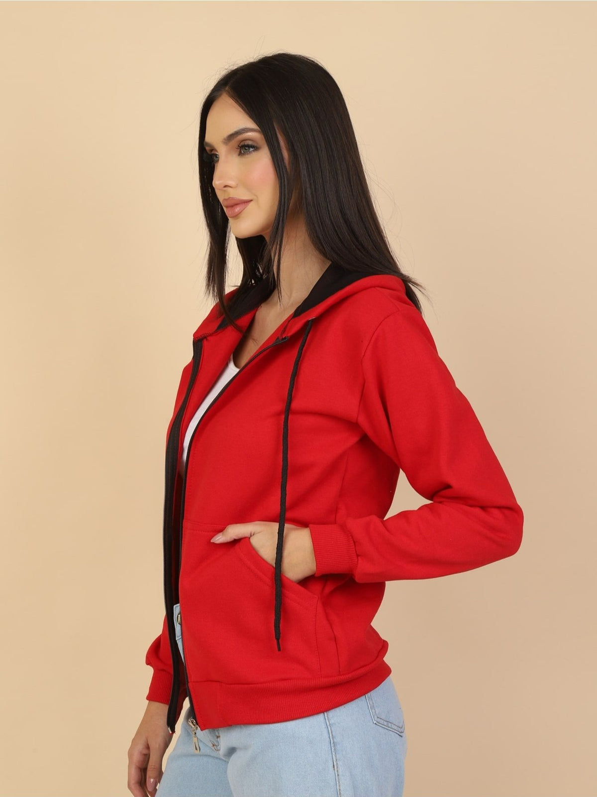 Moletom Feminino com Capuz e Zíper Casual Confortável com Bolsos