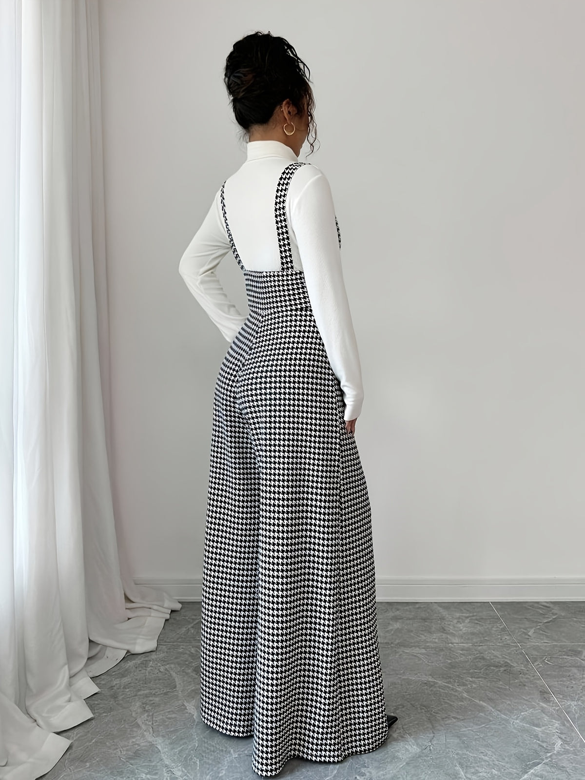 Macacão Feminino Pied de Poule Elegante