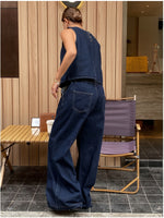 Conjunto Feminino 2 Peças em Denim com Blusa Sem Mangas e Calça Wide Leg