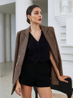 Blazer Feminino Xadrez com Abotoadura Dupla Elegante