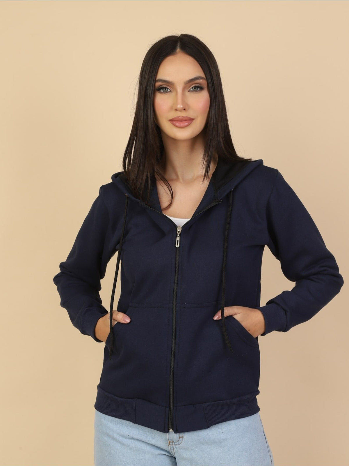 Moletom Feminino com Capuz e Zíper Casual Confortável com Bolsos