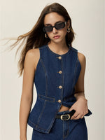 Conjunto Feminino 2 Peças em Jeans com Blusa Estruturada e Calça Reta