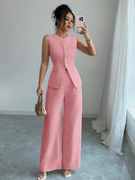 Conjunto Feminino 2 Peças Colete Acinturado e Calça Pantalona