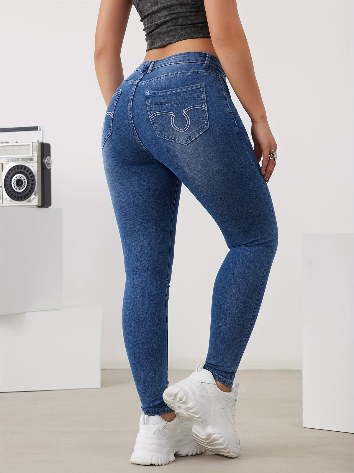 Calça Jeans Skinny Feminina Cintura Alta Alta Elasticidade
