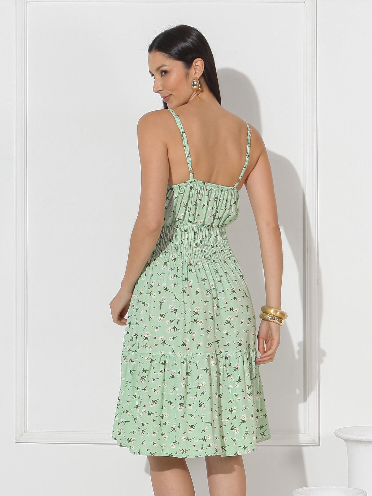 Vestido Midi Floral com Bojo e Alça Ajustável Feminino