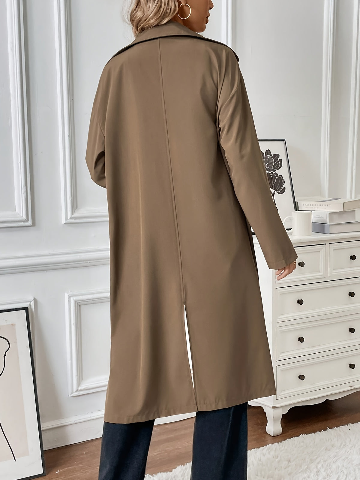 Trench Coat Feminino Longo Elegante com Botões